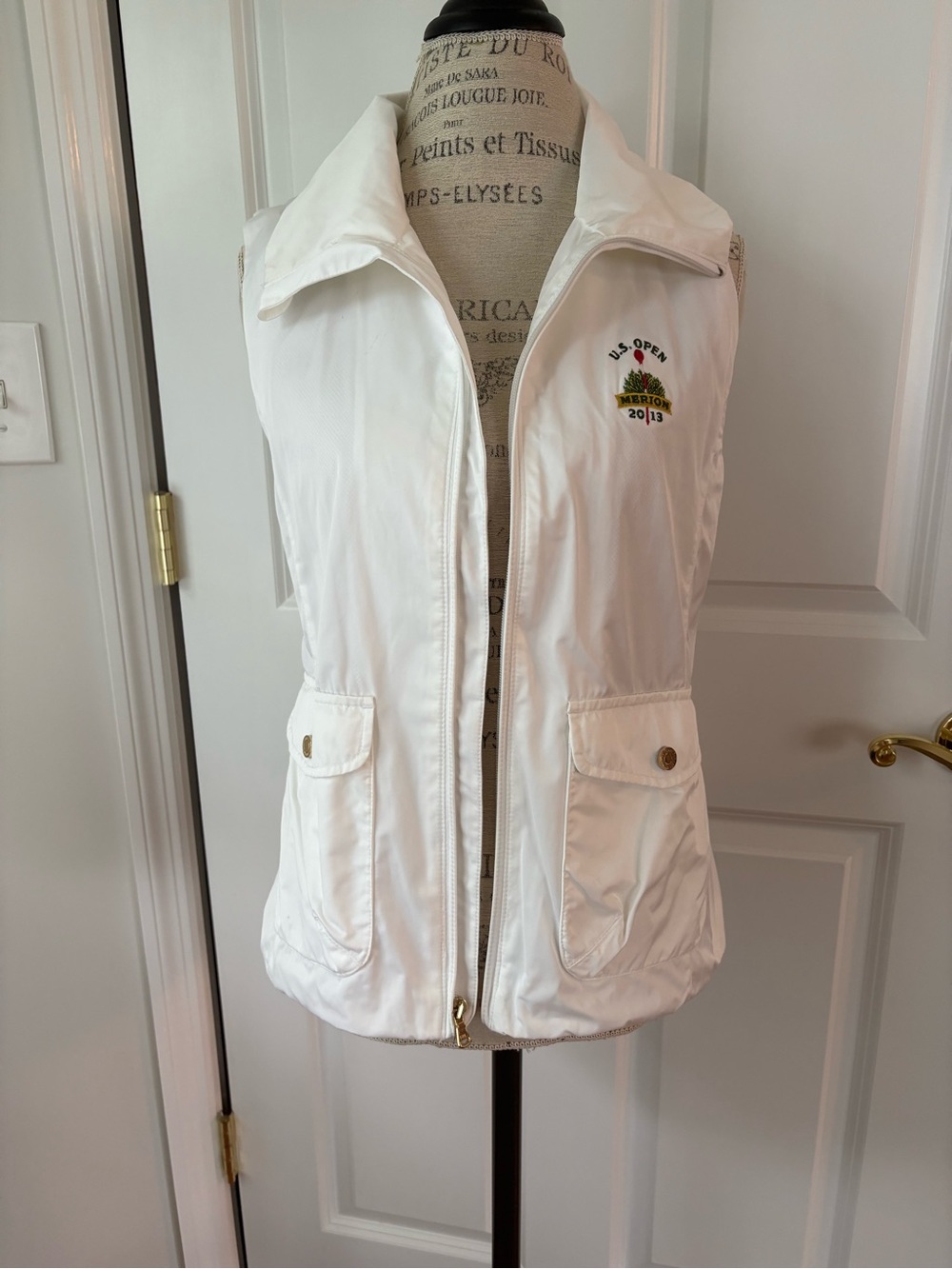 Ralph Lauren White Sleeveless Zip Vest with Embroidered Logo